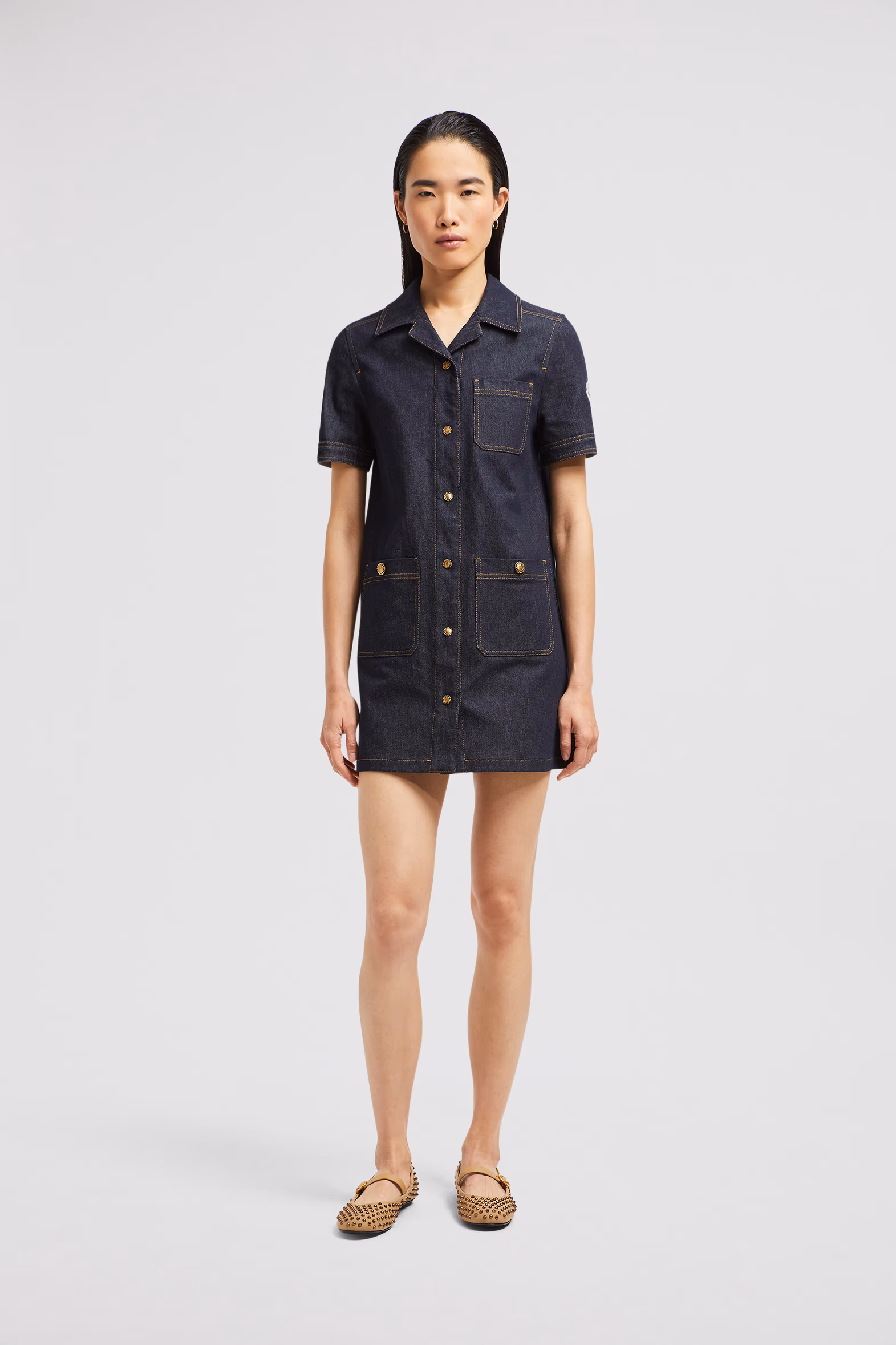 Minivestido camisero de tejido vaquero Mujer Azul Denim Moncler 3